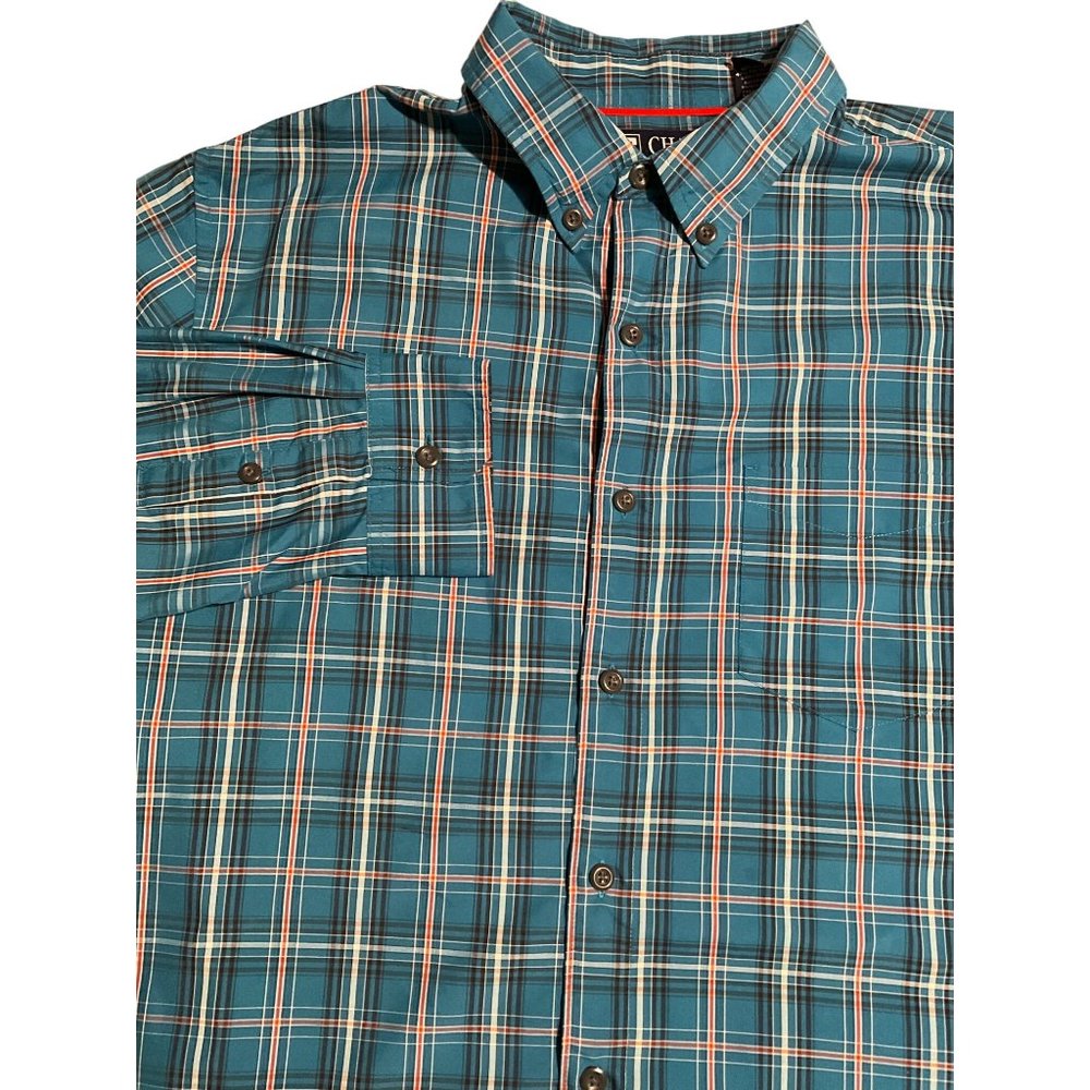 Chaps Long Sleeve Men’s Large Blue with‎ Navy, Orange White Small Stripes